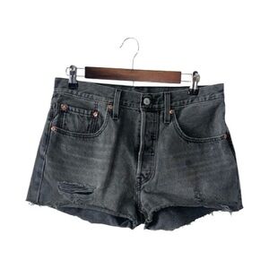 Levi’s 501 Jean Shorts Grey Denim Distressed Booty Shorty Button Fly Size 30